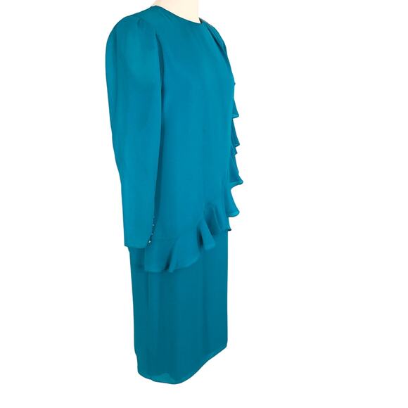 Ursula Mother of Bride Chiffon Midi Shift Dress Jewel Neck Long Sleeves Size 12 - Picture 8 of 8